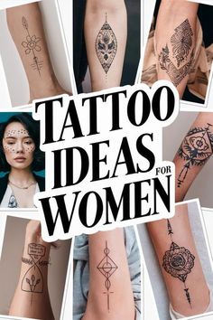 the cover of tattoo ideas for women, with pictures of different tattoos on their legs