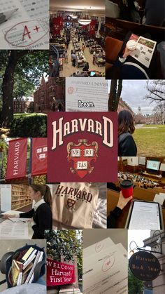 the collage shows many different types of papers and books, including one for harvard