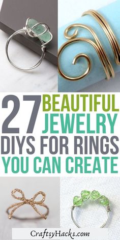 some jewelry items that are on display with the words 27 beautiful jewelry diys for rings you