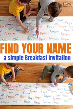 two children are writing on the floor with their name written in chalk and pencils