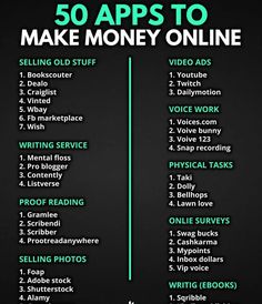 the 50 apps to make money online list with text overlaying it in green and black