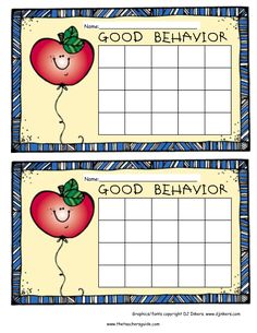 two reward cards with the words, good behavior and an image of a tomato on it