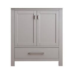 a white cabinet with two doors and drawers on the bottom shelf, in front of a white background