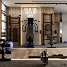 the gym is equipped with equipment for people to work on their muscles and triceps