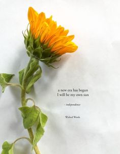 a yellow sunflower sitting on top of a piece of paper with a poem written below it