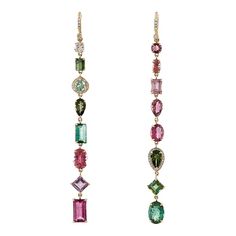 This one of a kind EP original features 16 cts mixed tourmaline and .26 cts diamonds. They measure 3 inches long. Set in 14k yellow gold. Shoulder Duster Earrings, Duster Earrings, Tourmaline Earrings, Aesthetic Pastel, Dusters, Rose Gold Jewelry, Creative Arts, Ear Jewelry, Blue Aesthetic