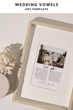 the wedding vows art template is displayed next to a vase with flowers and a small potted plant