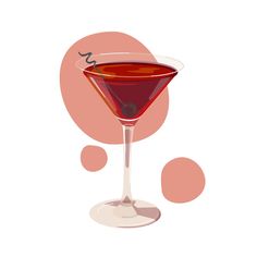 a red drink in a wine glass on a white background