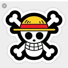 a skull and crossbones sticker with a hat on it's head