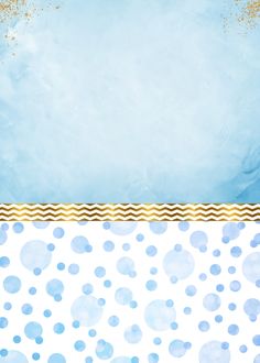 an abstract blue and white background with gold polka dotes on the bottom right corner