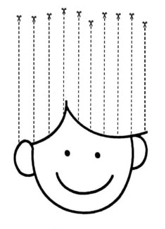 a drawing of a smiling face with straight lines hanging from it's head and the word