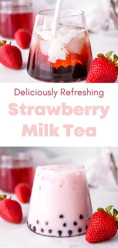 Simple and Delicious Strawberry Milk Tea Tea Based Drinks, Japanese Drinks Recipe, Mango Milk Tea Recipe, Strawberry Boba Tea Recipe, Japanese Milk Tea Recipe, Strawberry Bubble Tea Recipe, Strawberry Milk Tea Recipe, Easy Drinks To Make At Home, Strawberry Bubble Tea