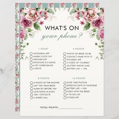 what's on your phone? card with pink roses and green leaves in the background