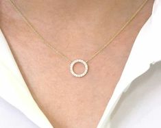 NirmantGems - Etsy Diamond Simple Necklace, Gold Necklace Dainty, Gold Pendant Jewelry, Simple Diamonds, Solid Gold Necklace, Diamond Solitaire Necklace, Round Necklace