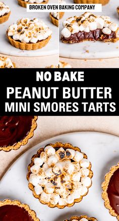 no bake peanut butter mini s'mores tarts on a white plate