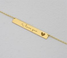 "I Love You Necklace, Lovers Jewelry, I Love You More, Love Sign Bar Necklace, Sterling Silver Love Gift for Her, Valentines Day Gift This necklace will be certainly GREAT GIFT for Christmas, Anniversary, Valentines Day, Mother`s day, Birthday, Engagement, Bridesmaid or Girlfriends. INFO ABOUT PRODUCT *Material: High Quality 925 Sterling Silver/14K Solid Gold. *Finish: Sterling Silver, 14K Gold-Plated, 14K Rose Gold-Plated and 14K Solid Gold, 14K White Gold, 14K Rose Gold. *Pendant: 0.2x1.38 in Gold Bible Verse, Prayer Jewelry, Lovers Jewelry, Bible Verse Necklace, Faith Necklace, Love Sign, Gold Bar Necklace, Rose Gold Pendant, More Love