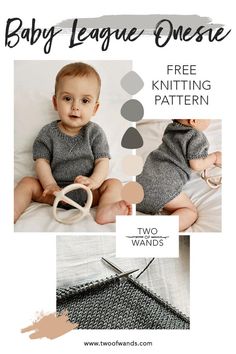 the knitting pattern for baby league onesie is shown in two different colors and sizes