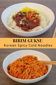 two bowls filled with different types of noodles