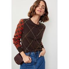 Brown floral knit (70% Wool, 30% Cashmere). Sweater. Long sleeves. Crewneck. Pull on. 23.5" from shoulder to hemline. Imported. Retro Sweater, Floral Knit, Rent The Runway, Closet Designs, Brown Floral, Off The Grid, Brown Orange, Cashmere Sweater, New Black