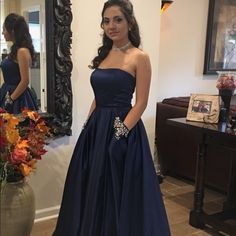 Navy Dress With Jeweled Pockets To Hold Your Cell Phone Or Lipstick! Already Altered Ready To Go! Waist To Floor 40”. Bust Not Altered. Size 2 Extra Small. Prom Dresses Sherri Hill, Sherri Hill Prom Dresses, Sherri Hill Dresses, Prom Colors, Sherri Hill, Navy Dress, Ready To Go, Cell Phone, Prom Dresses