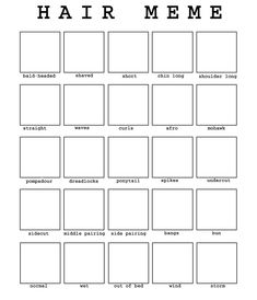 the hair meme worksheet is shown in black and white