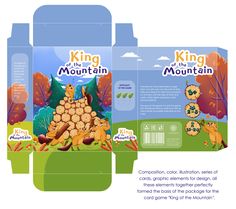 the packaging design for king of the mountain is shown in three different colors and sizes