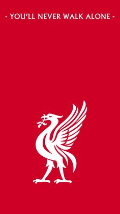 the liverpool logo on a red background with white lettering that says you'll never walk alone