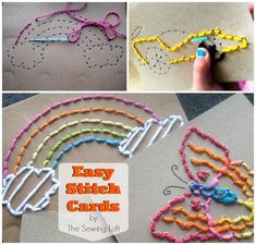 the instructions to make easy stitch cards for kids