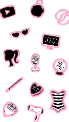 a bunch of pink and black stickers on a white background with the words tso