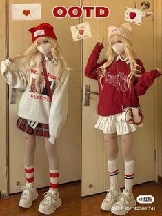 Cute Dnd Outfits, Warm Valentines Outfit, Starflesh Core Aesthetic Outfits, Girly Korean Outfits, Anime Style Clothes, Harajuku Jacket, Red And White Outfits, Swaggy Outfits