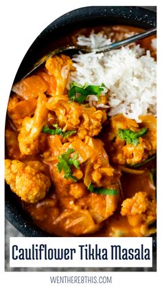 cauliflower tika masala in a bowl with rice