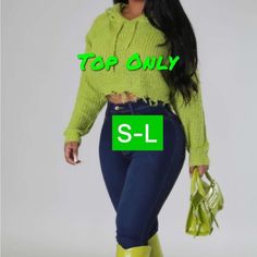 Cute, Pullover Lime Green Crop Sweater. Perfect For A Casual Day. Cropped Knit Sweater Outfit, Outfits Inspo Baddie, Cropped Sweater Outfit, Scoop Sweaters, Twofer Sweater, Dark Blue Sweater, Open Weave Sweater, Sequin Scarf, Knit Sweater Outfit