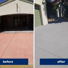 before and after photos of a driveway being cleaned