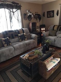 a living room with two couches and a coffee table in front of a window