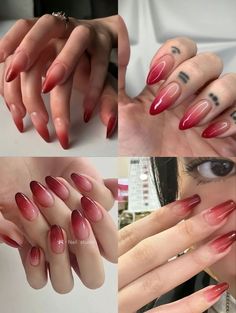 Ombre Red Nails Acrylic, Red Valentines Nails, Nezuko Nails, Fur Nails, Hello Nails, Glamour Nails, Nails Today