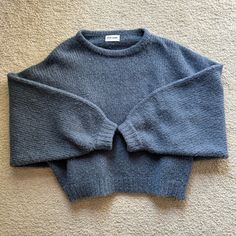 Alpaca Wool Designer Sweater - Never Washed In Excellent Condition. Dry Clean Only, Slightly Shorter Fit With Balloon Sleeves And Gorgeous Blue Color Chunky Sweaters, Nordstrom Sweaters, Alpaca Wool Sweater, Handmade Sweater, Designer Sweater, Blue Sweater, Chunky Sweater, Sweater Design, Alpaca Wool