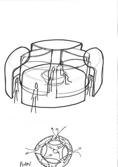 a drawing of a circular table with people around it