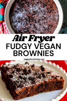 an air fryer fudgey vegan brownies recipe on a plate