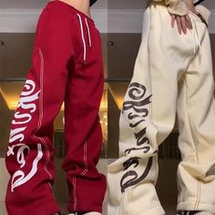 Dark Red Cargo Pants, Unique Sweatpants, Sweatpants Design, Vintage Letters, Baggy Sweatpants, Style Trousers, 2 Piece Skirt Set, Vintage Preppy, Skirt And Sneakers