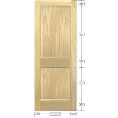 an image of a wooden door with measurements for the front and side paneling on it