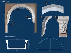 an arch is shown with measurements for the top and bottom part, along with other details