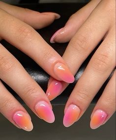 Take My Picture Nails, Short Almond Nails Aura, Short Summer Nails Almond, Nails Acrylic Aura, Simple Nail Inspo Trendy Short Almond, Short Almond Summer Nail Ideas, Short Almond Aura Nails, Aura Nails Multicolor, Aura Nails Pink And Orange