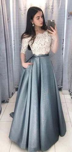 Grey Prom Dress, Prom Dresses With Pockets, Prom Dresses Two Piece, Elegant Prom Dresses, Prom Dresses For Teens, A Line Prom Dresses, Sweet 16 Dresses