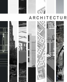 an architectural collage is shown in black and white with the words architecture on it