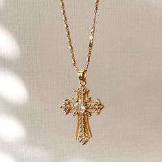 Cross Necklace. 18K Gold Filled.  20" Chain Length High quality/ Water resistant Golden Cross Necklace Aesthetic, Spiritual Cross Necklace With Adjustable Chain, Gold Cross Necklace With Adjustable Chain, Cross Necklace Aesthetic, Necklace Aesthetic, Cross Necklaces, Expensive Jewelry Luxury, Necklace Collar, Dope Jewelry