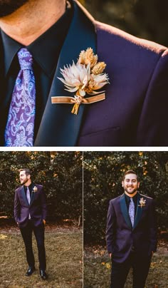 a man in a suit and tie with a boutonniere on his lapel