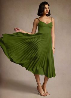 Emma Olive Green Pleated Midi Dress | Azazie Olive Green Evening Dress, Olive Green Dress Formal, Olive Green Formal Dress, Green Dress Formal, Atelier Dress, Light Green Dress, 2024 Dresses, Green Formal Dresses, Green Evening Dress