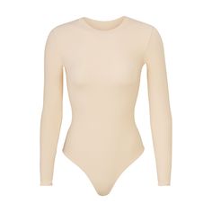 Our classic crew neck long sleeve bodysuit updated in lightweight, buttery soft fabric that hugs your curves. An essential styling piece to add to your rotation. Ballerina Heels, White Long Sleeves, Bridal Flats, Brown Shorts, Long Sleeve Bodysuit, Long Maxi Dress, Dress Backs, Leather Jacket, Long Sleeves