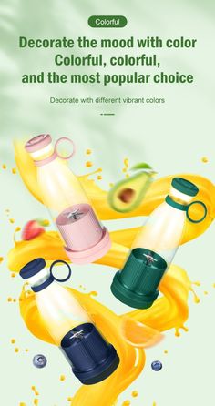 an advertisement with different colored items on it