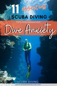 scuba diving in the ocean with text overlay